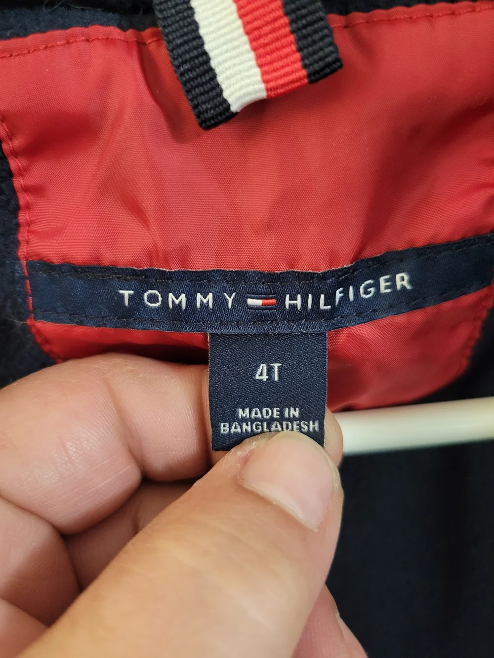 Tommy Hilfiger Red Puffer Jacket with Navy & White Stripes